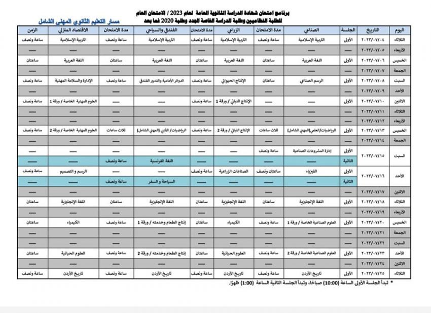 التربية: أول إمتحان للتوجيهي 2023 في 4 تموز المقبل